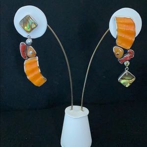 Sterling Silver Earrings with Abalone/Coral/Amber